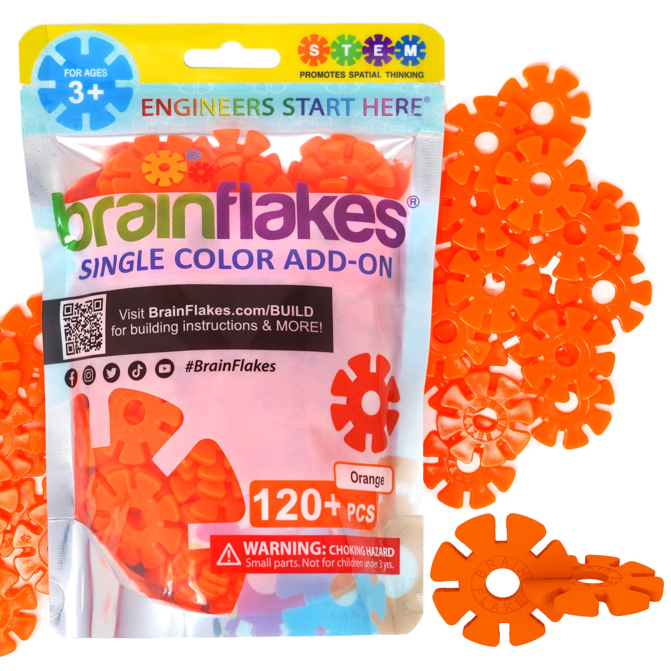 Brain Flakes Single Color Add-on - 120 Pieces - Resealable Pouch - Orange