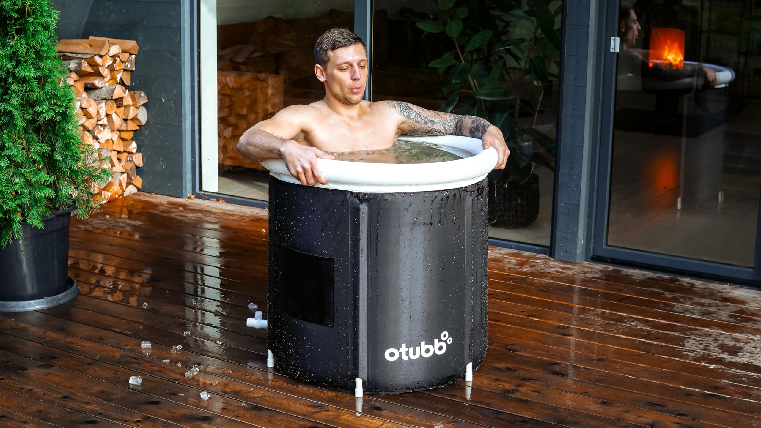 Baño de hielo de 75 cm de diámetro, bañera plegable hinchable, bañera de asiento para exteriores para adultos para jardín o ducha, bañera móvil de plástico, bañera de plástico, color negro