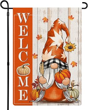 Gnome Fall Garden Flags for Outside, Welcome Fall Garden Flags 12x18 Double Sided, Rustic Pumpkin Gnome Small Holiday Lawn Flags, Autumn Harvest Gnomes Decorations for Yard Farmhouse