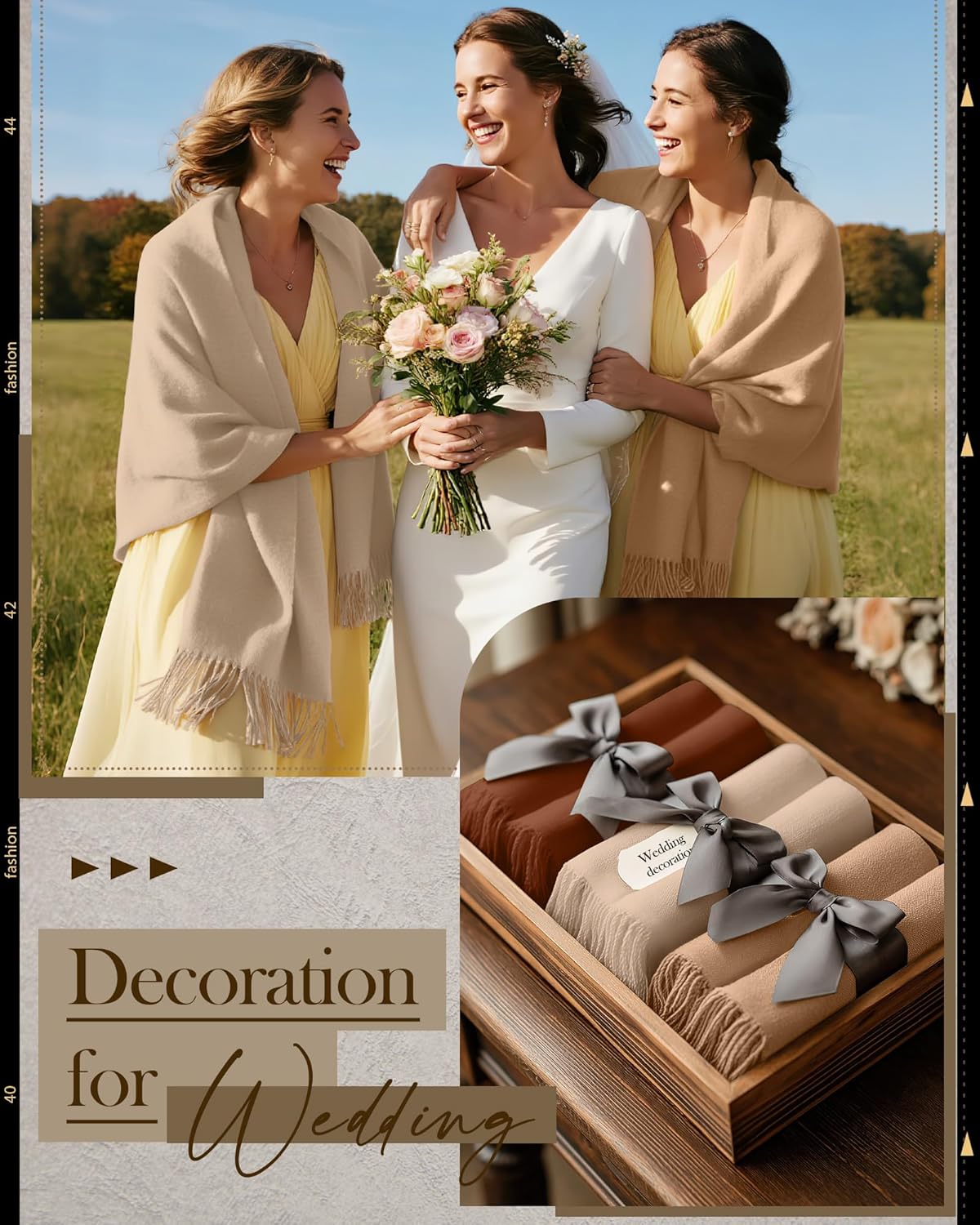 3 Pack Pashmina Shawl Wraps for Evening Dress Bridesmaid Gifts Women's Scarves for Weddings - Image 2