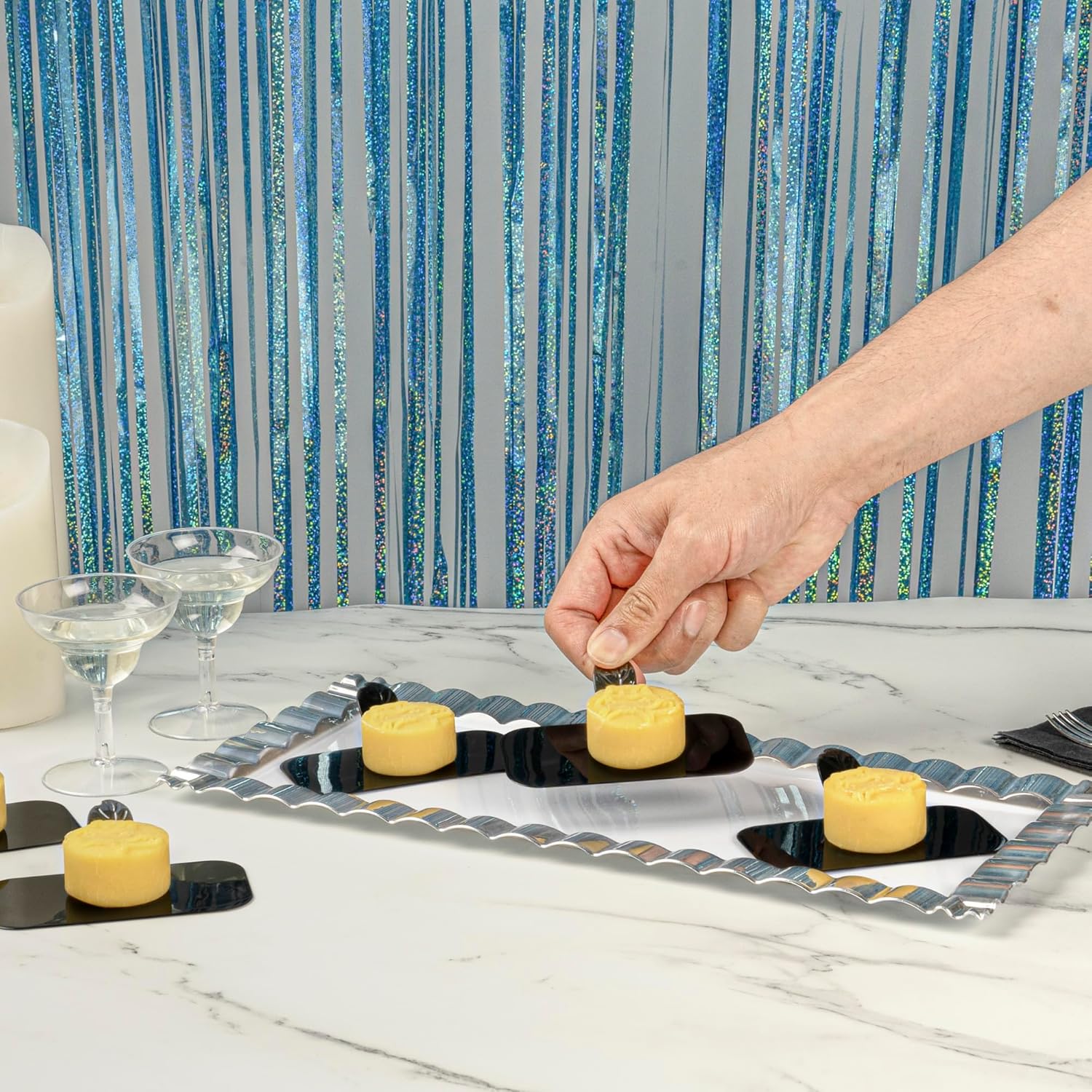 Restaurantware 4 x 2.2 x 1 Inch Rectangle Appetizer Plates 100 Disposable Pastry Plates - Built-In Handle Premium Black Plastic Dessert Plates with Handle Serve Appetizers Or Desserts