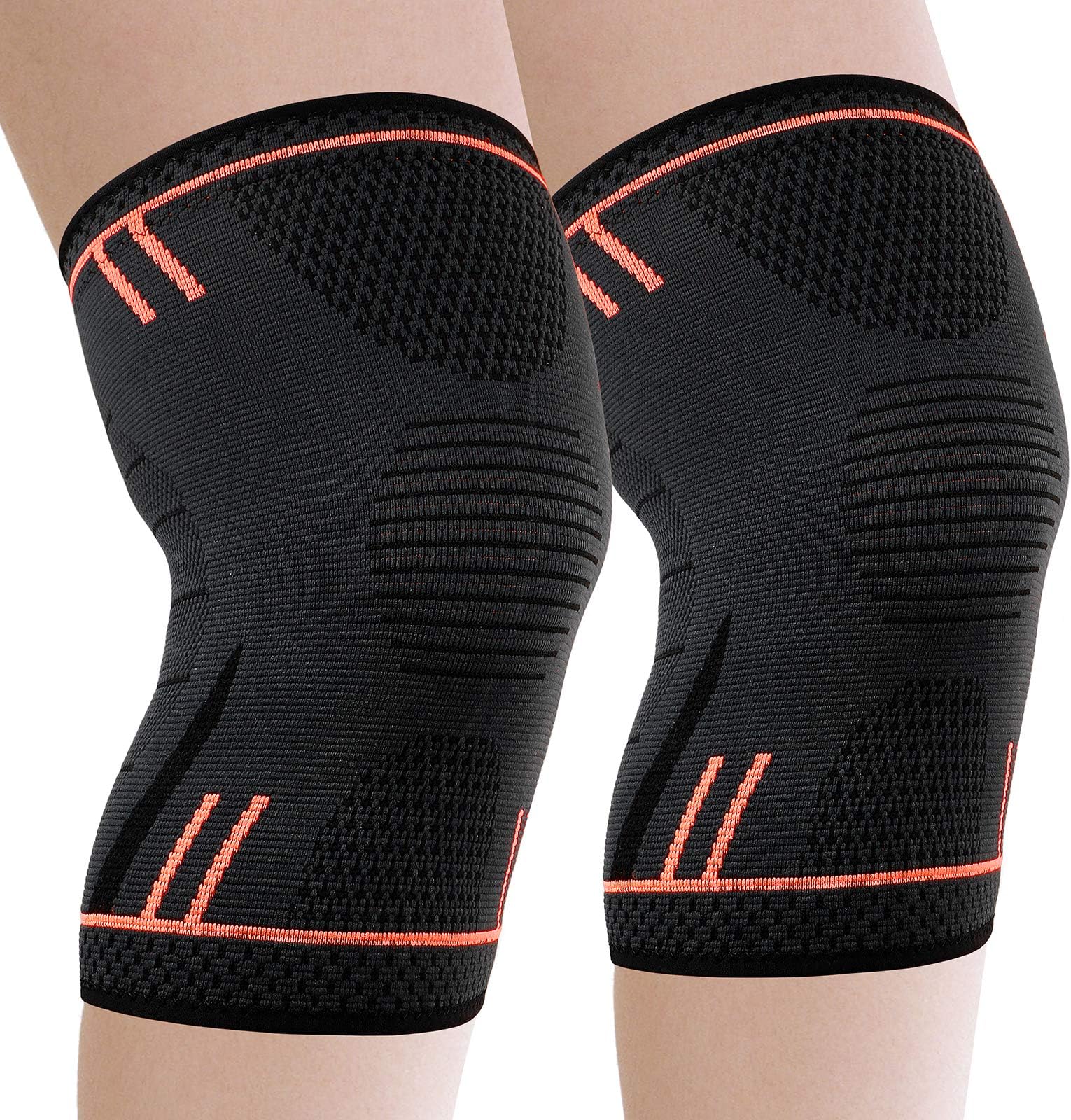 Knee Support Brace 2 Pack, Compression Knee Sleeves for Arthritis Pain Relief, Joint Pain, Tendonitis, Meniscus Tear, ACL, MCL, Running, Sports, Squats, Men & Women