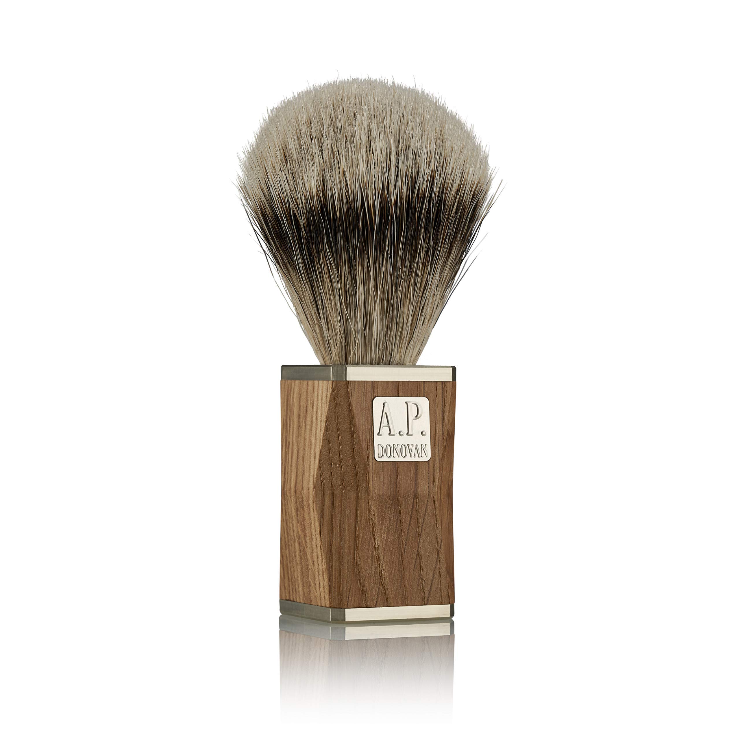 A.P.Donovan - Pennello da Barba con Punta in Argento Peli di Tasso Edelholzgriff con Alpacca Cappelli 100% (Mano) Prodotto in Germania" Plus“ in Der Lsone-Serie - quercia