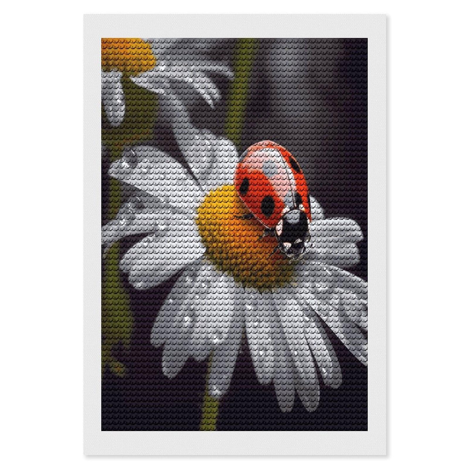 VstaDank Ladybug on Daisy Flower Diamond Painting Kits Exquisite DIY Full Round Drill Diamond Dots Painting for Adults Beginner Diamond Photo Paint with Diamond Picture Art Wall Decor 8"x12"