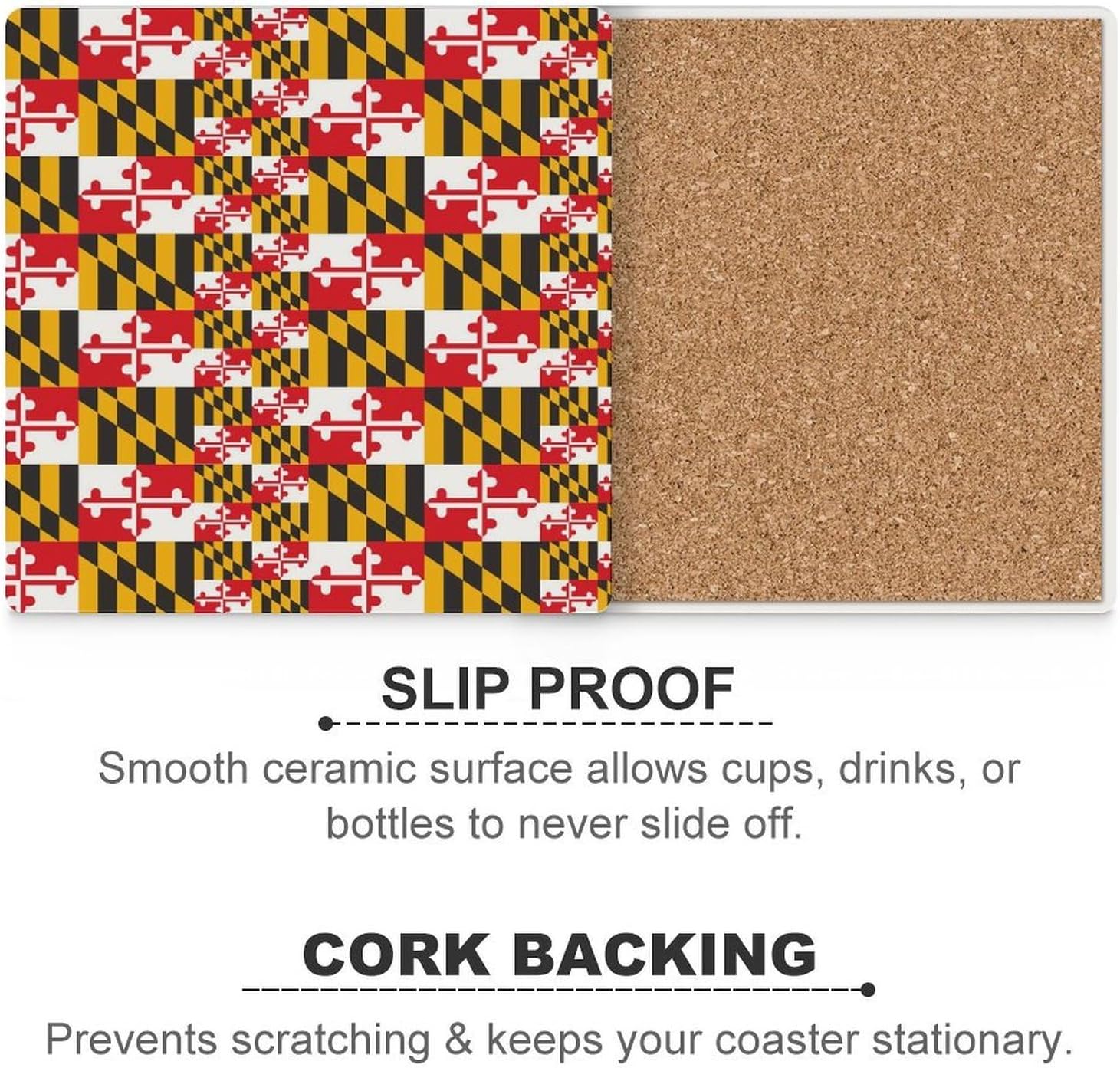 Maryland State Flag Funny Ceramic Coasters for Drink Absorbent Cup Holders Tabletop Protection