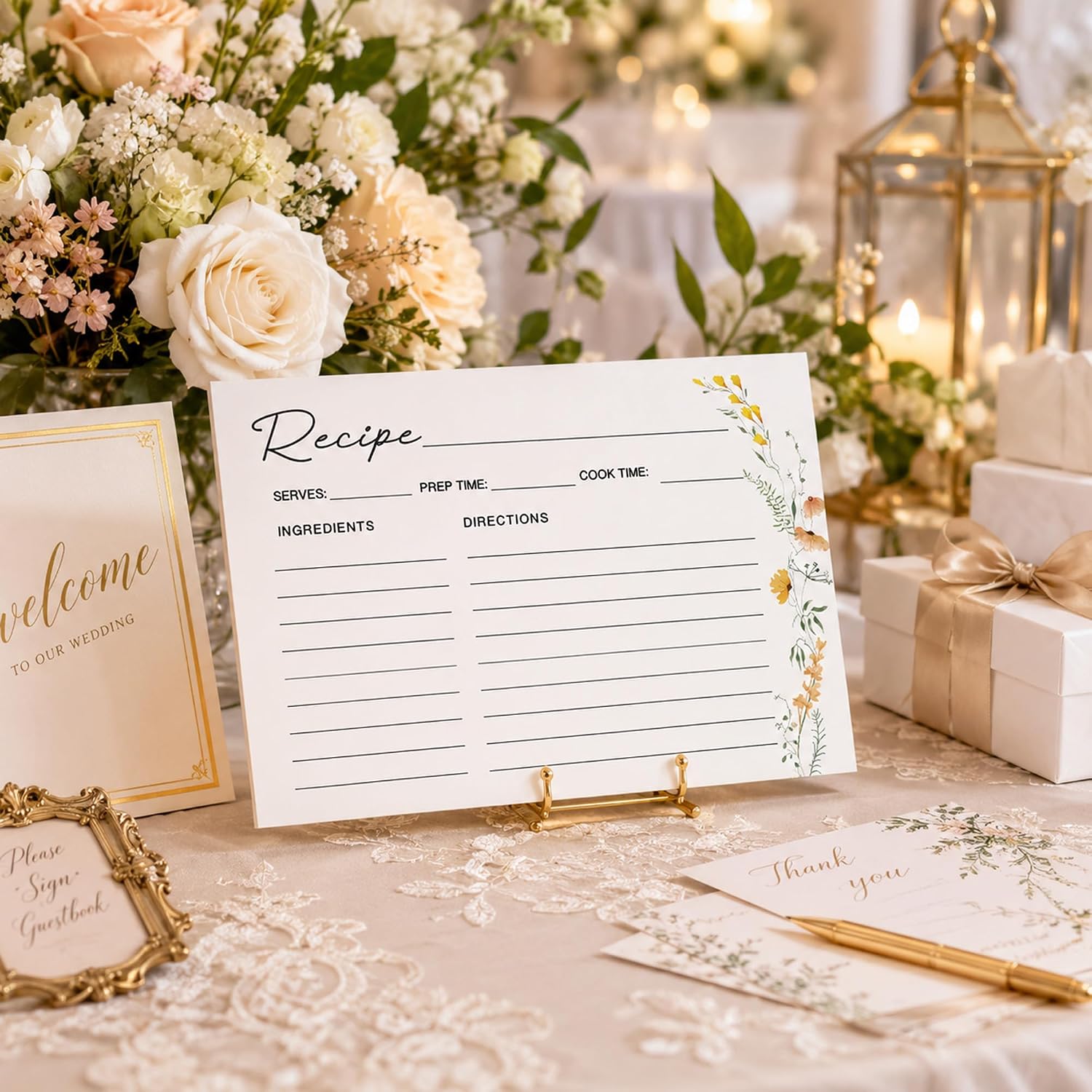 50 Pack 4x6 Recipe Cards, Double Sided Wildflower Cute Recipe Cards for Bridal Shower, Weeding, Housewarming, Kitchen Gifts, Christmas Cardstock Index Menu Card