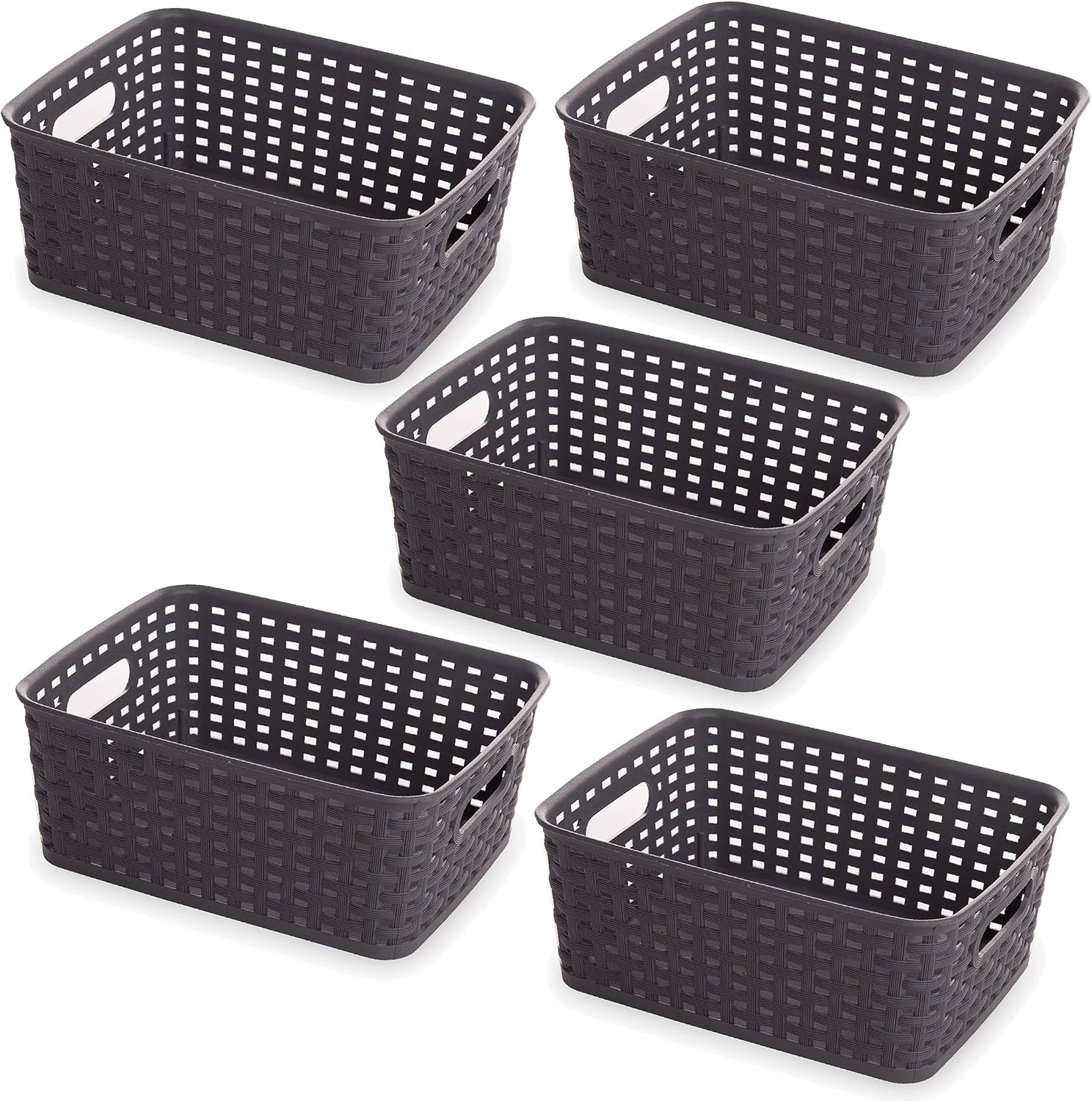 BINO Woven Plastic Storage Basket (Grey, 5PK- S)