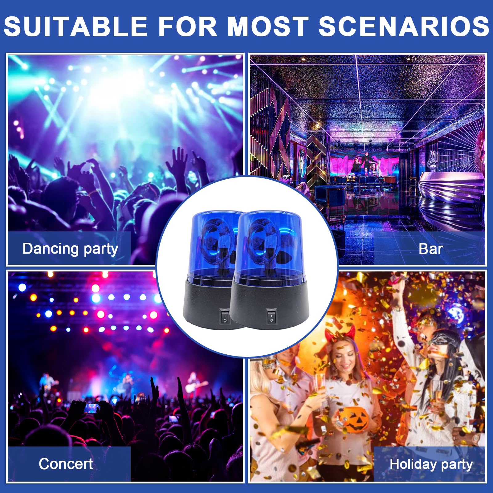 Luce blu a LED, 2 pezzi, luci LED per feste, luce blu, luce a LED con riflettore girevole, 360°, funzionamento a batteria, illuminazione per feste, discoteca, sala da ballo
