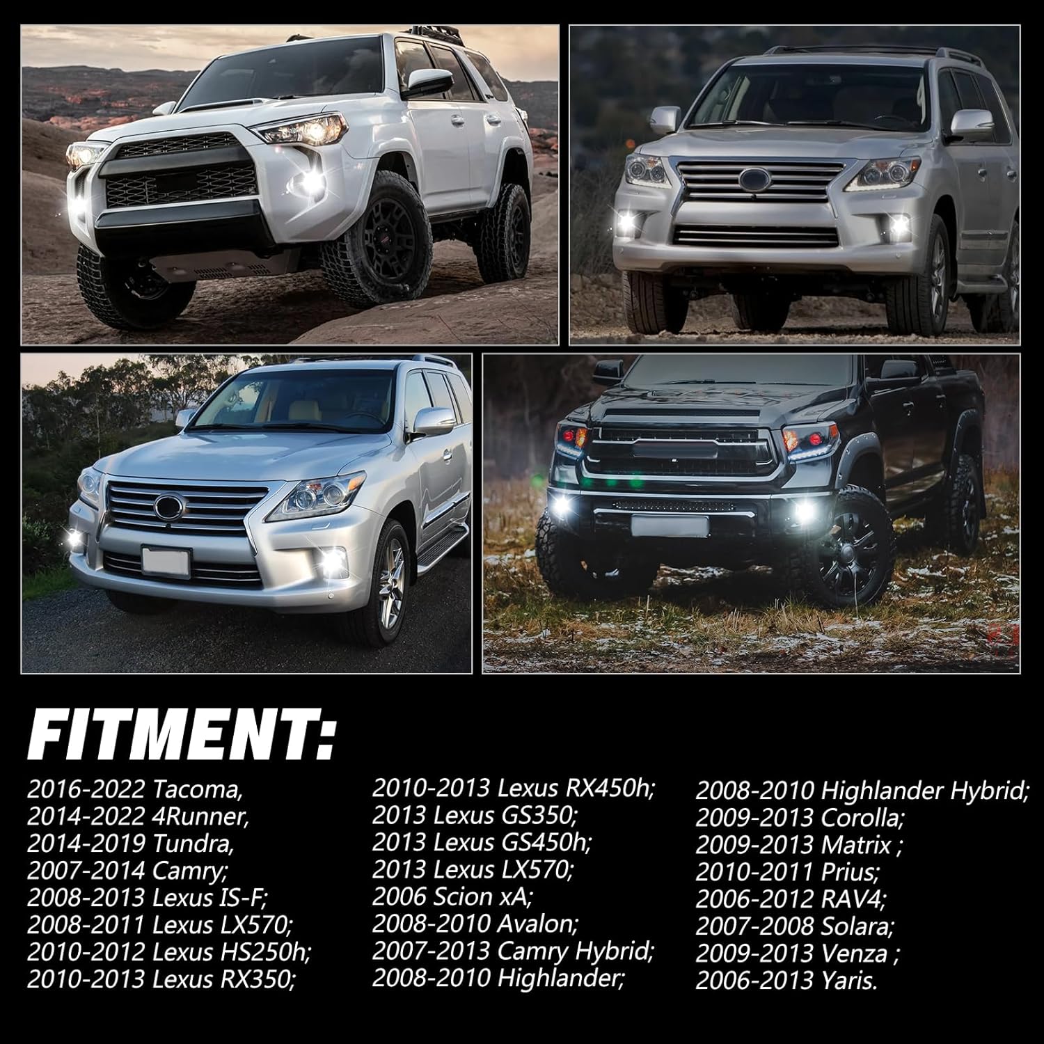 OPP ULITE Tacoma Led Fog Lights for Tacoma 2016-2022, 2014-2022 4Runner, 2014-2019 Tundra, 2007-2014 Camry, 6500K 60W Plug N Play 4.5inch Waterproof Driving Fog Lights Assembly Kit, 2PC Pack