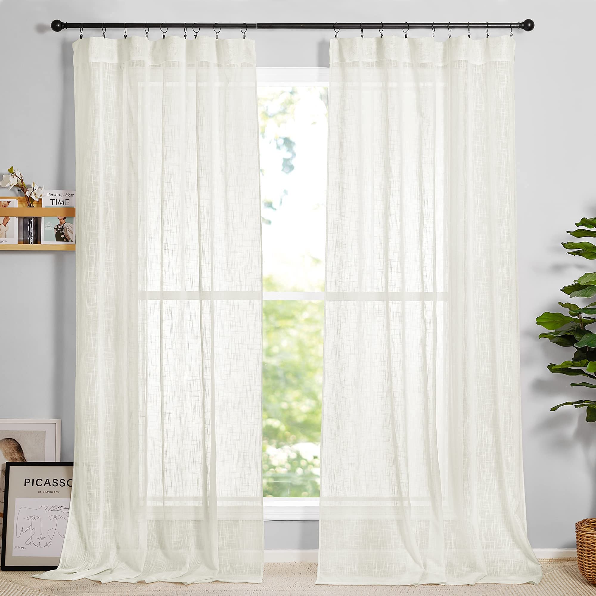 Buy RYB HOME Linen Textured Sheer Curtains 84 inches Long, Privacy Semi
