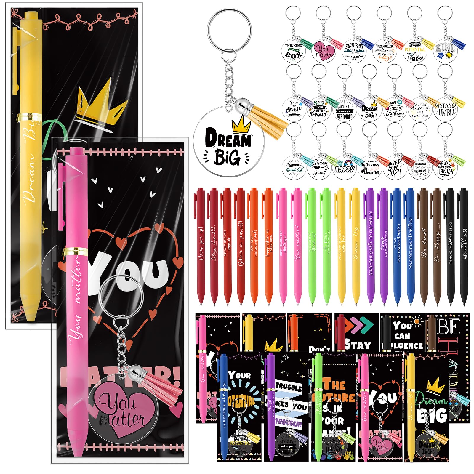 20 Sets Employee Appreciation Gifts Motivational Pens Inspirational Dream Big Keychains with Inspirational Bookmarks Positive Gift Thank You Gifts for