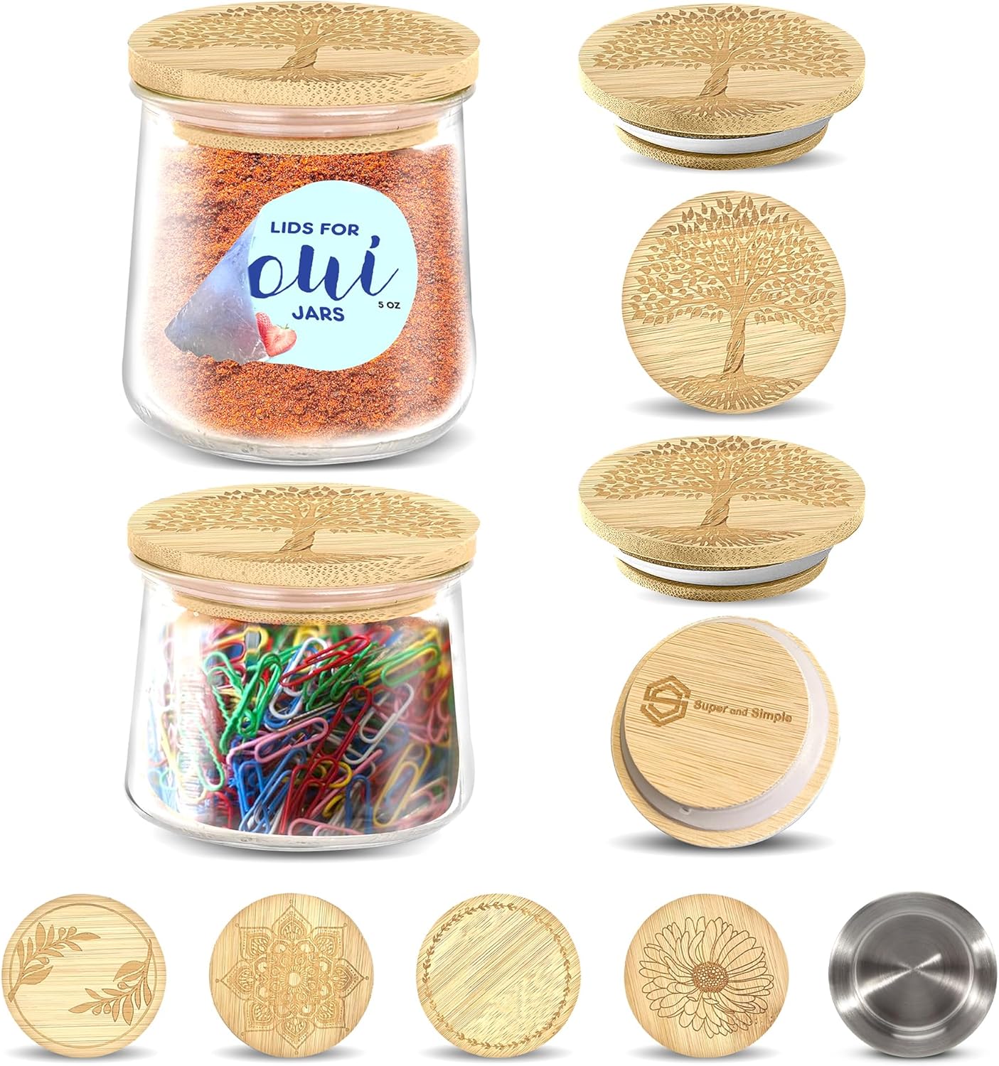 4 Oui Jar Lids Bamboo Wooden Lids for Oui Yogurt Jars