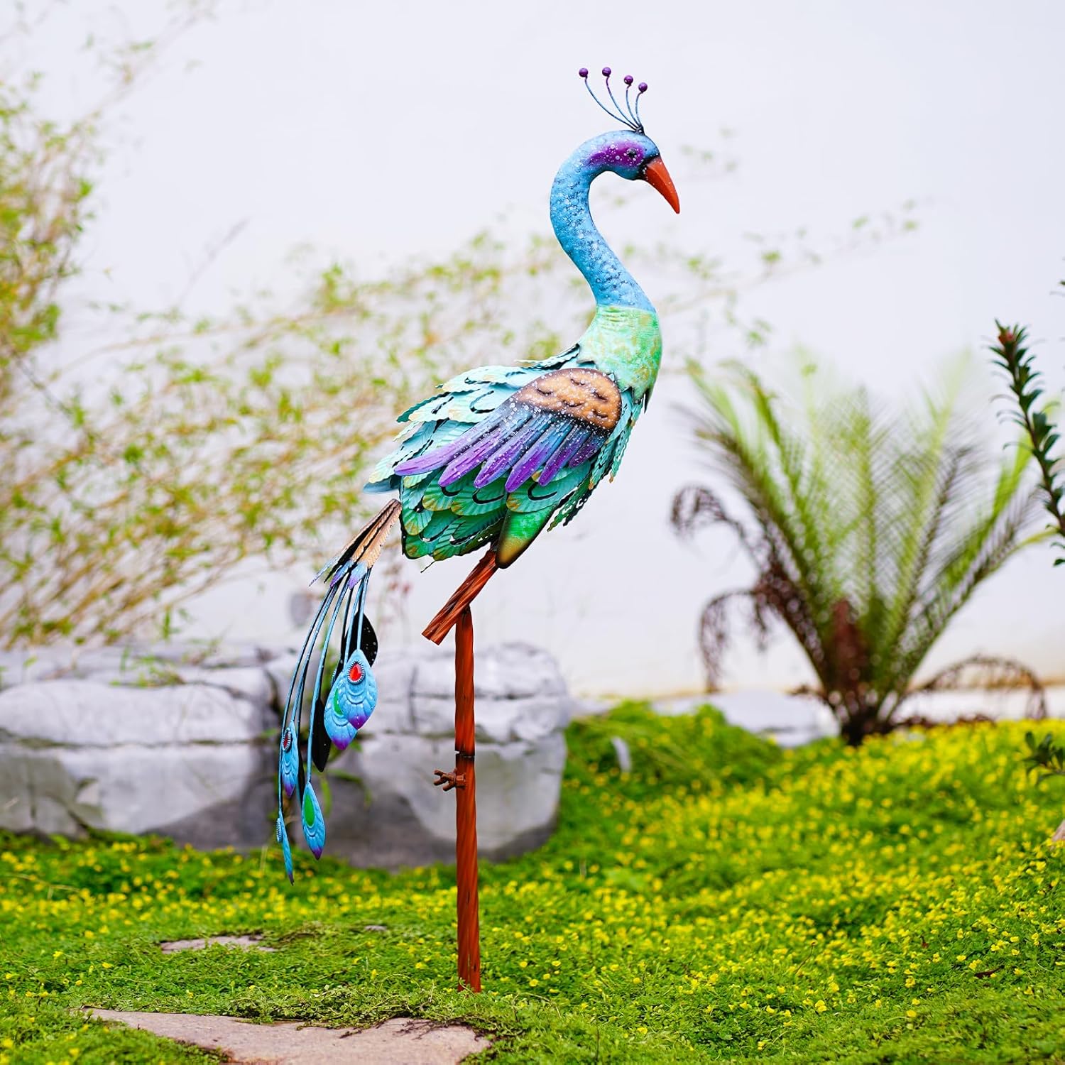 Metal Peacock Garden Statue - 33.5 Inch Yard Art Outdoor Garden Decor for Porch Patio Pond Lawn Backyard - Unqiue Gifts for Grandma Mom