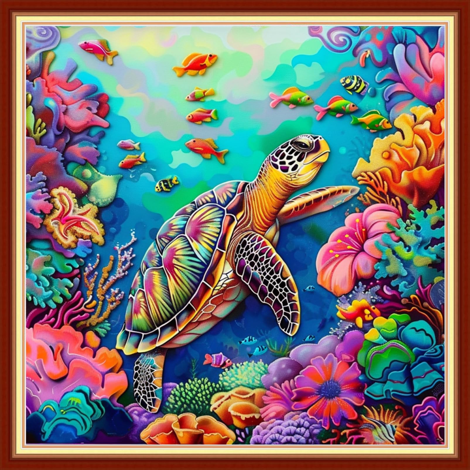 Magxvouy Cross Stitch Kits Stamped Full Range of Embroidery Kits,Cross Stitch Patterns Needlework Kits for Beginners 11CT Printed Kits&amp;sea Turtles on the Seabed 18x18 inch