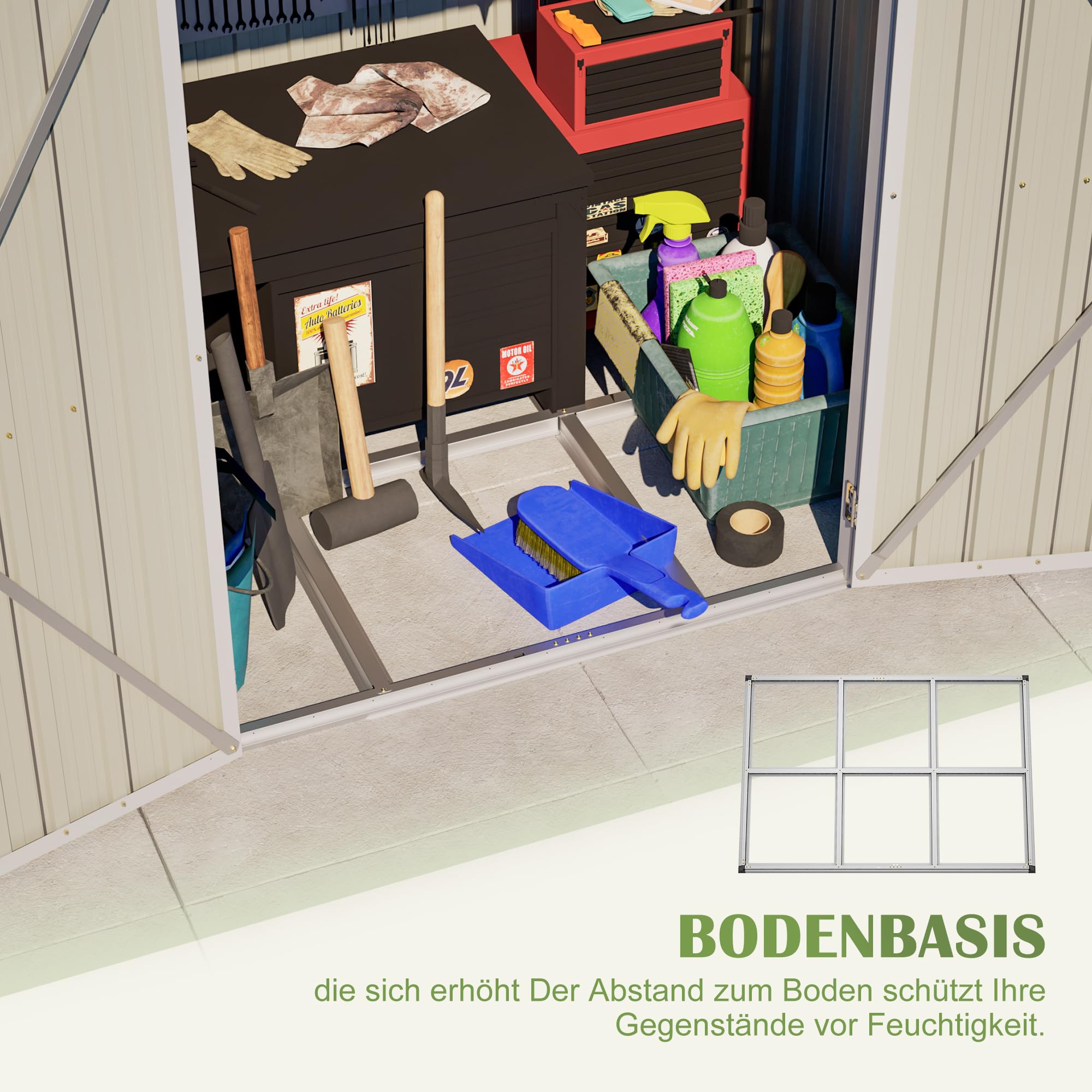 Geräteschuppen Metall 170x121x182 cm, 3,74 m³ Gerätehaus mit Pultdach, Fundament und Drehtüren, Wetterfester Gartenschuppen für Fahrrad & Gartengeräte, Anthrazit