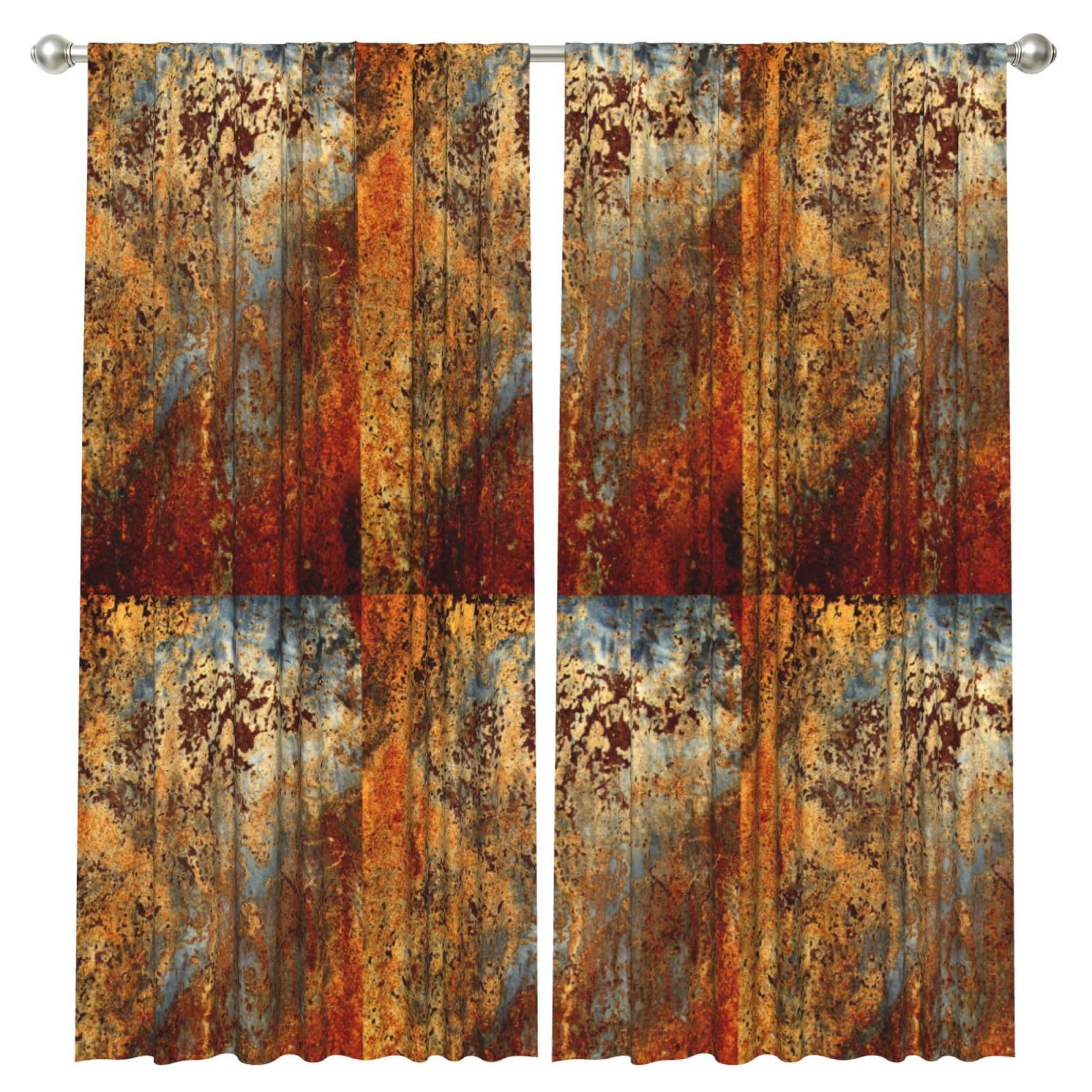 InOmak Modern Abstract Splashed Ink Gold Foil Rust, 2 Panels Window Curtains 52 x 84 Inch Blackout Curtains for Living Room Bedroom