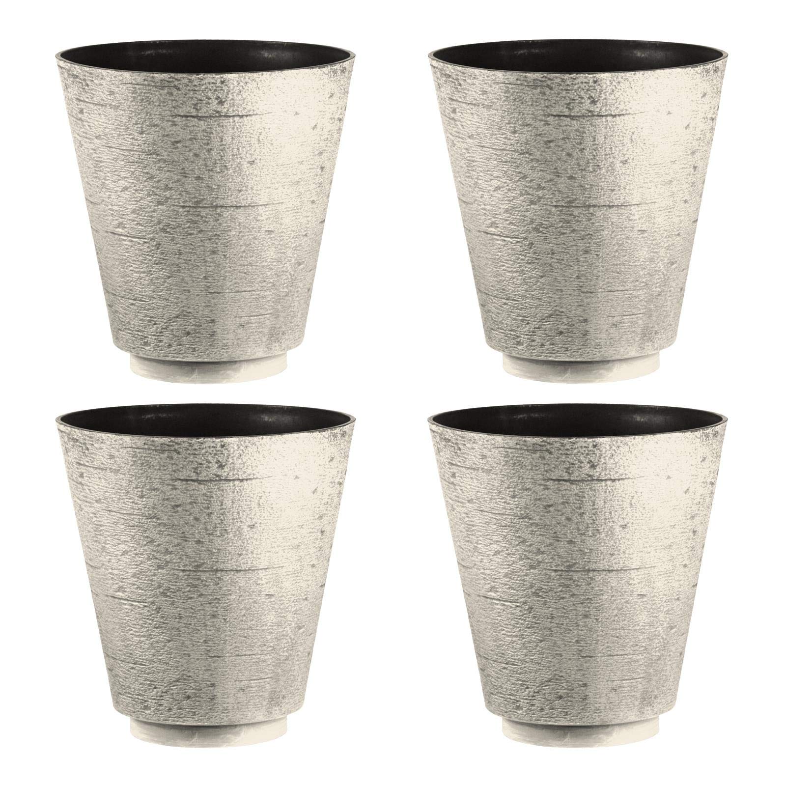 Hudson Textured Effect Plastic Planter - Beige, Set of 4 - Suitable for Indoor or Outdoor Use - 35.5cm (H) x 33cm (Dia)