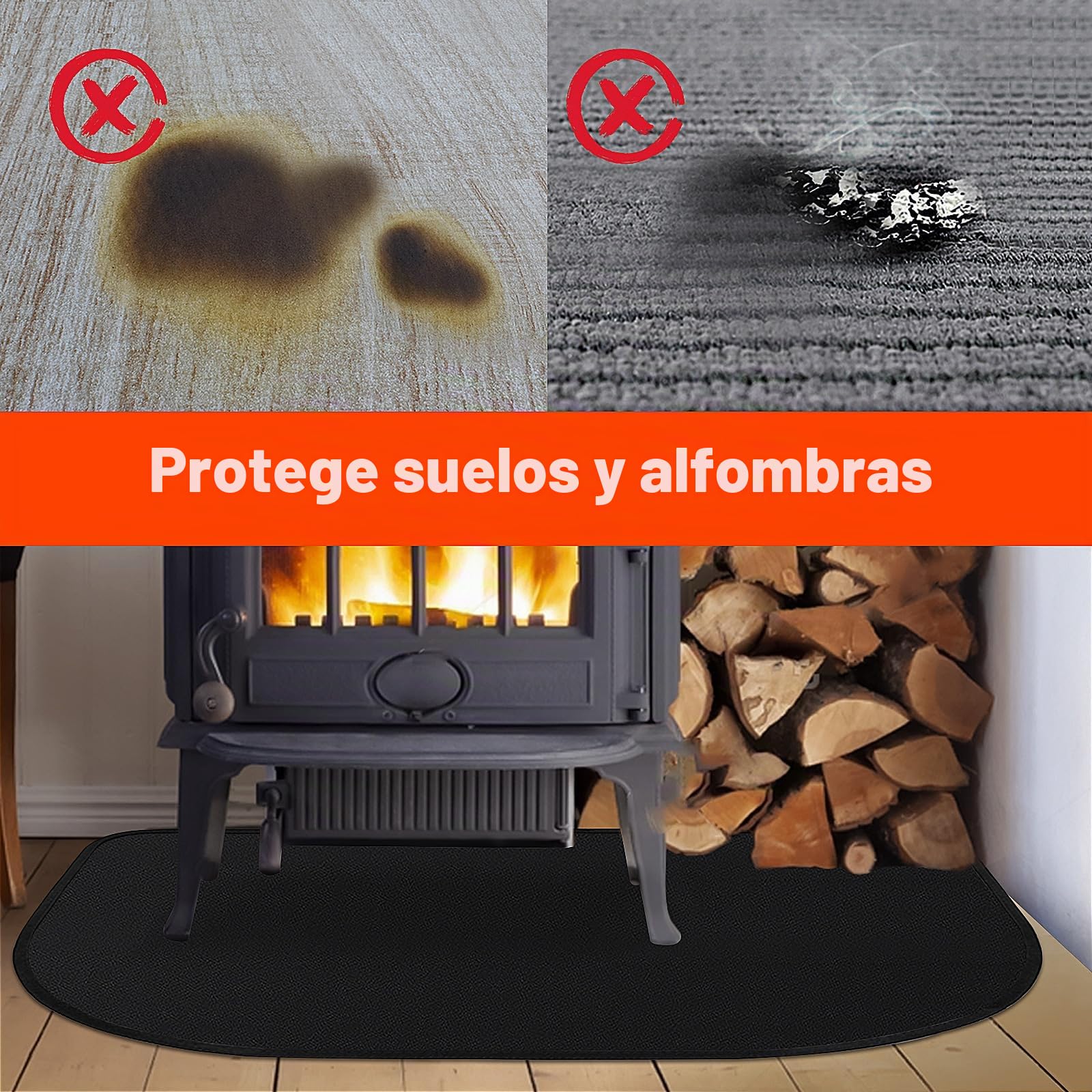 Esterilla ignífuga para chimenea, base ignífuga, placa de protección contra chispas para estufa de chimenea, alfombrilla protectora de suelo para chimeneas, chapa de suelo, para proteger el suelo de