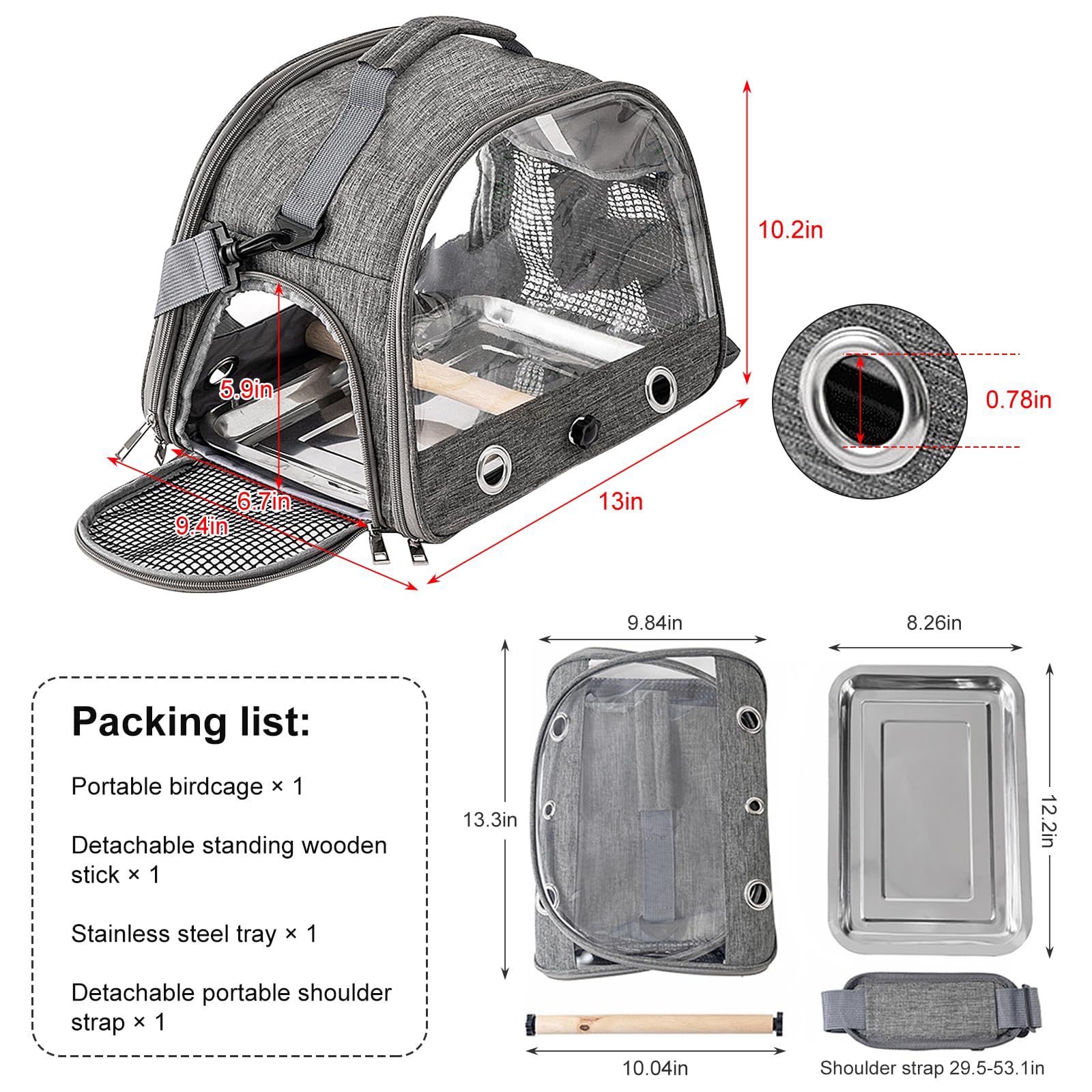 Jaula de Viaje para Pájaros con Percha y Bandeja, 33 * 24 * 26CM Bolsa Transportadora para Pájaros, Bolsa de Viaje para Loros
