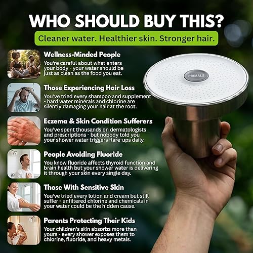 Miniatura 6 de PRIMALS - Cabezal de ducha con filtro - Elimina el cloro, el fluoruro, los metales pesados y otras sustancias nocivas - Reduce la caída del cabello,