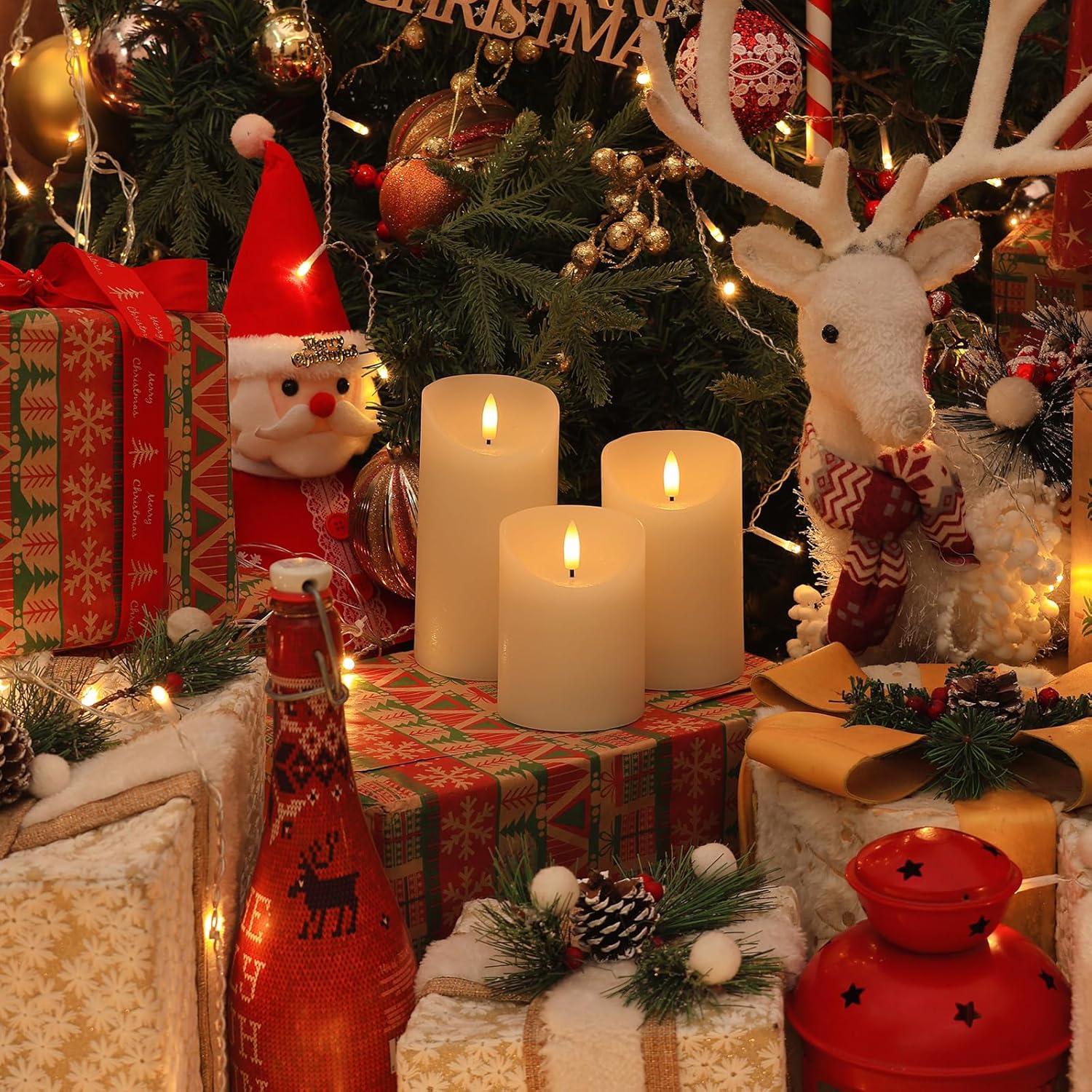 Flameless Candles with Remote, Real Wax Battery Operated Candles with Timer, 3D Wick Ivory Fake LED Candles for Christmas Gifts Home Decor Party Wedding, D3 x H4/5"/6", Set of 3