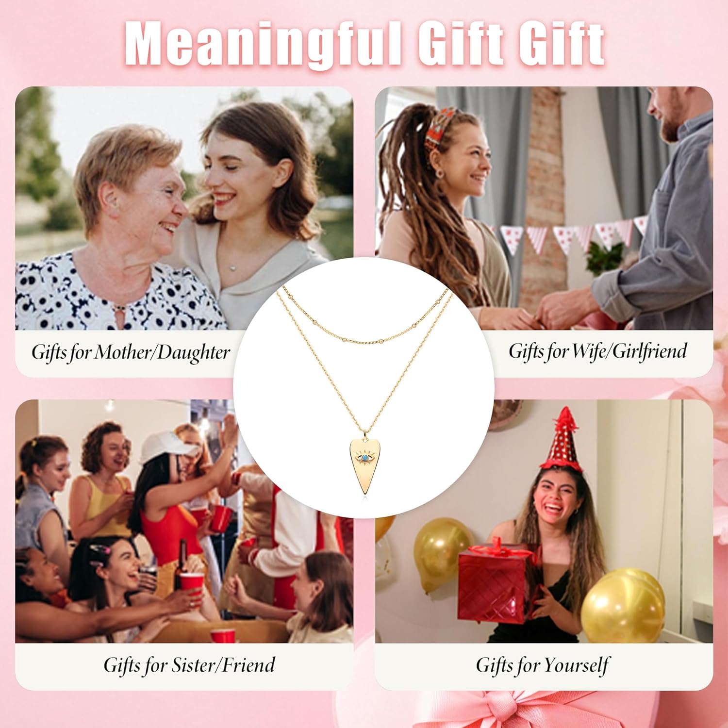 MEVECCO Layered Heart Necklace Pendant Handmade 18k Gold Plated Dainty Gold Choker Arrow Bar Layering Long Necklace for Women - Image 7