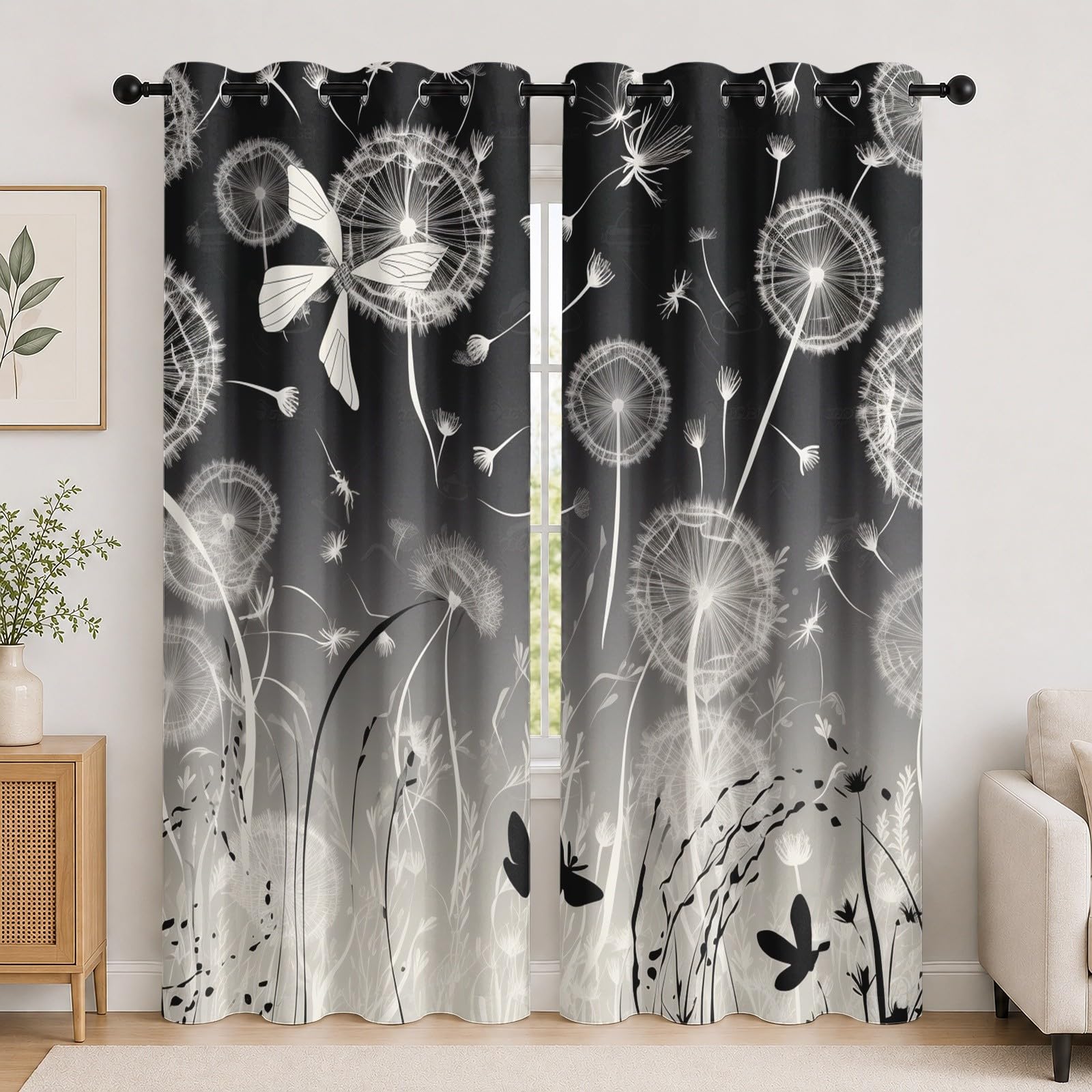 Rideau occultant papillon et pissenlit 75x166 cm lot de 2 pour chambre enfant