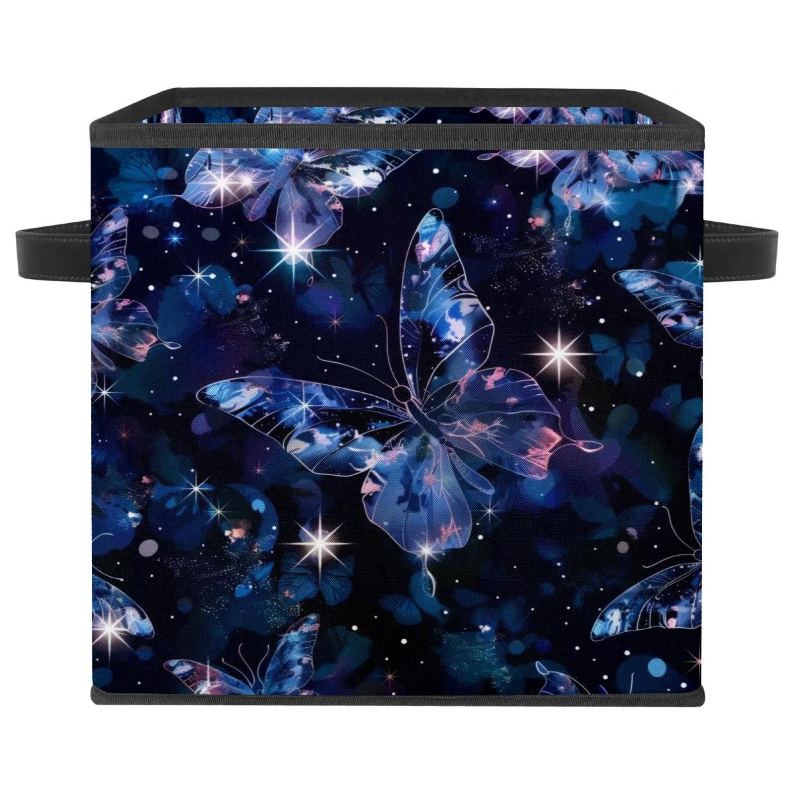 Boîte de rangement papillon violet grand cube pliable 28cm