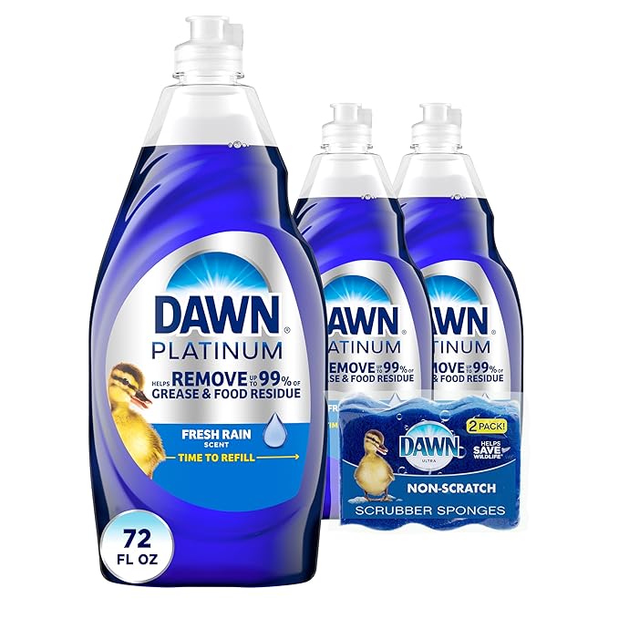 Dish Soap Platinum Dishwashing Liquid by Dawn - 3x24oz + 2 Sponges (Packaging May Vary)