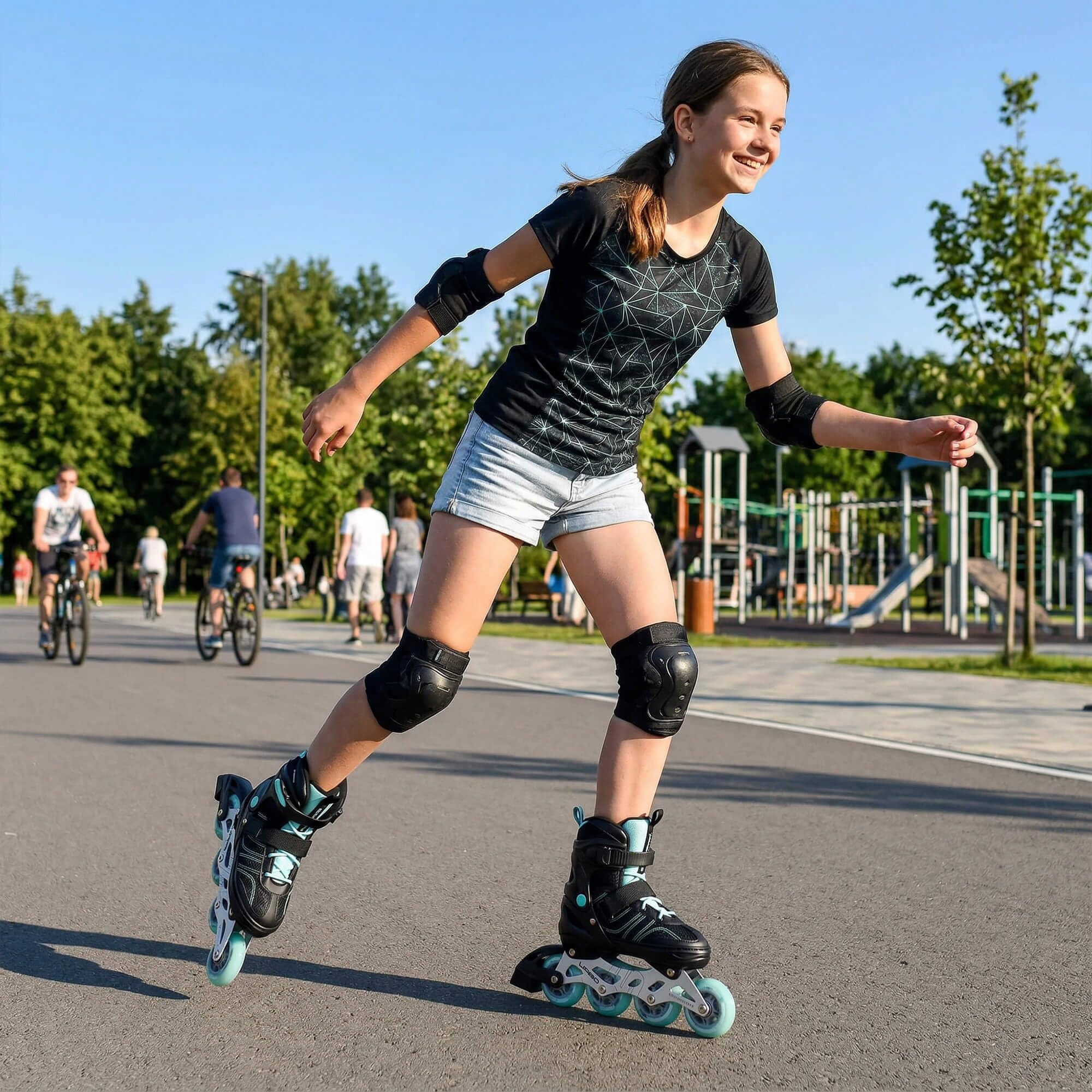 meteor Kinder Inline Skates Urbo verstellbar für ältere Kinder Jugendliche Mädchen Jungen 34-37 38-41 mit ABEC-9 PU Rollen 76-80 mm Bremse hoher Schale und Quick-Lock System