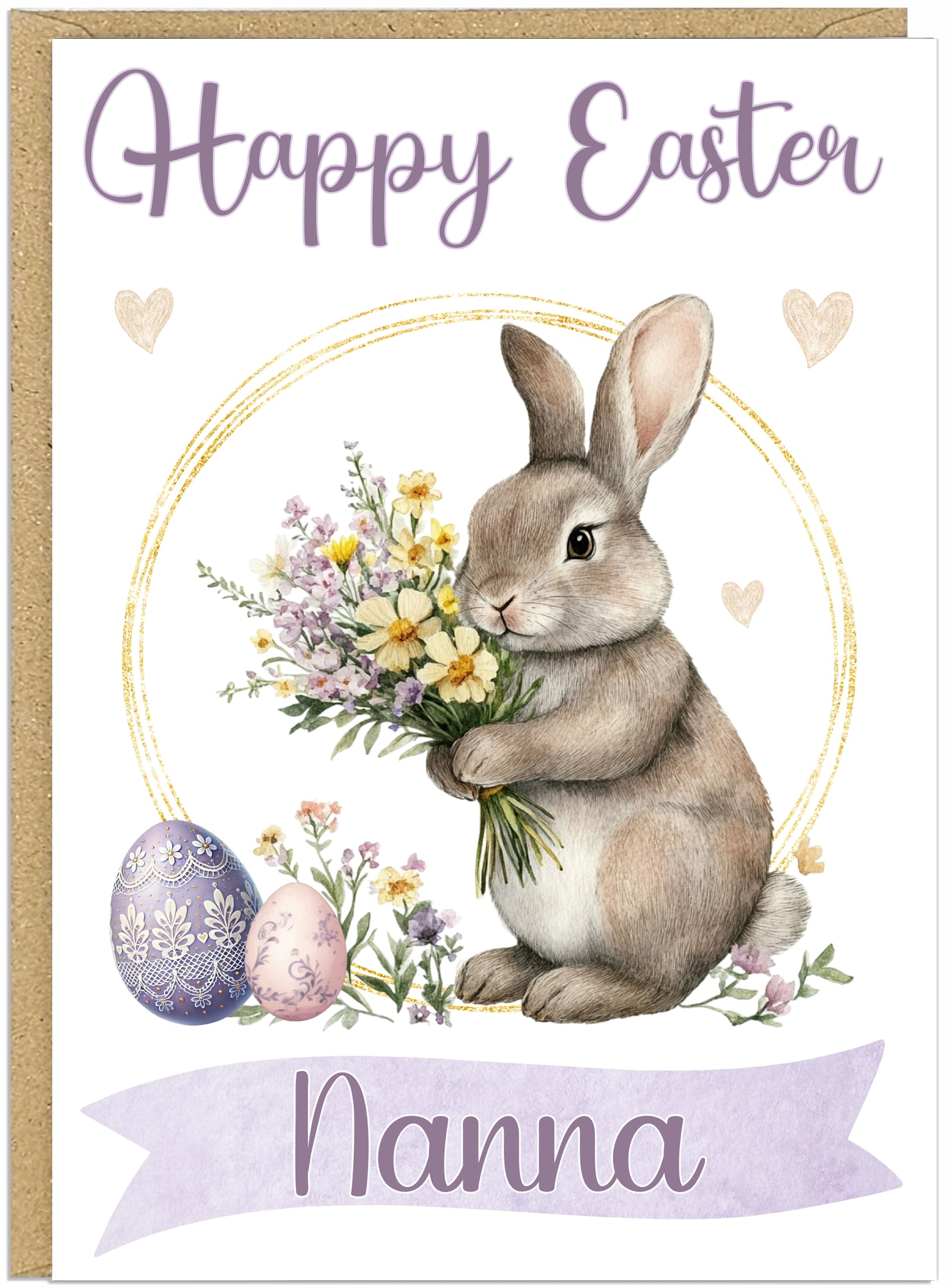 Personalised Easter Bunny Cards Custom Own Name Kids Grandkids Family Cute Rabbit Mum Happy Easter Card for Grandchildren & Children Spring Gift (Design 7)