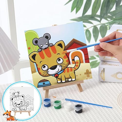 Miniatura 5 de Tenceur 12 juegos de lienzos predibujados para pintar niños y adultos, paneles de lienzo estirados para colorear con diseño de caballete y pinceles