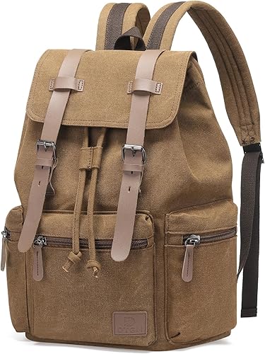 Miniatura 10 de Mochila de lona vintage para hombres y mujeres, mochila casual duradera con acento de cuero, se adapta a la universidad, trabajo, viajes y al aire