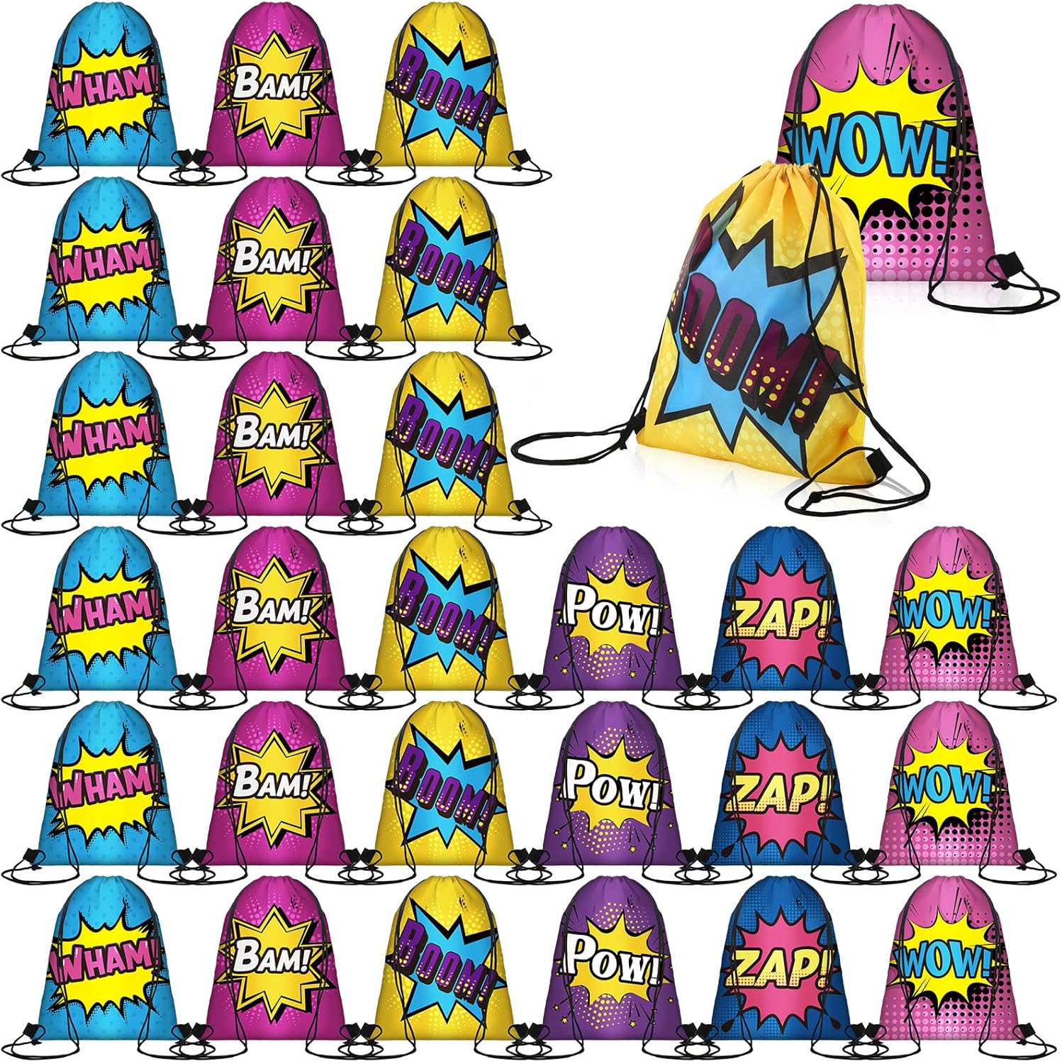 Amylove 36 Pieces Hero Party Favors Bags Heroes Drawstring Bag Backpacks Goodie Candy Gift Bags for Women Birthday Party Supplies Decorations