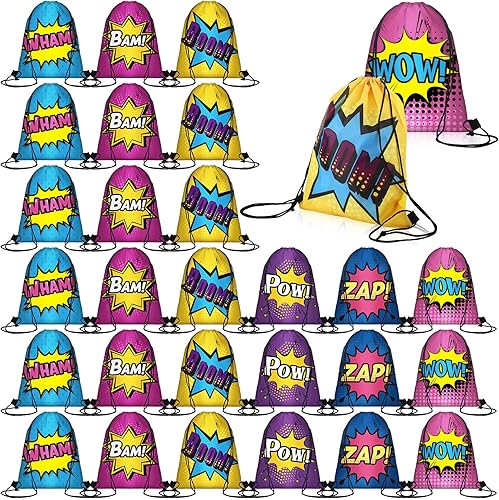 Amylove 36 bolsas de recuerdos de fiesta de héroes, bolsas con cordón para mochilas, bolsas de regalo de dulces para mujeres, suministros de fiesta