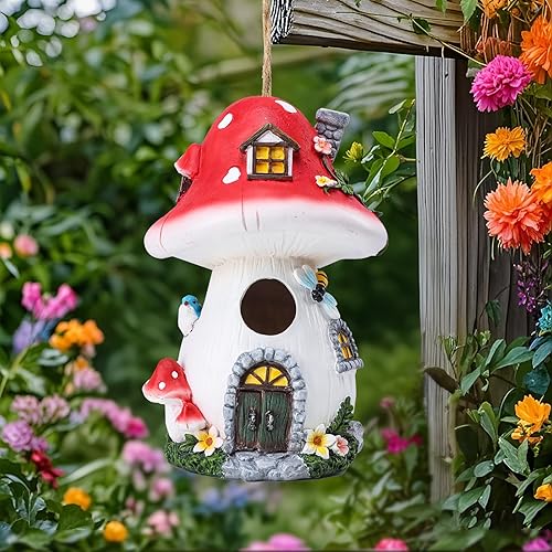 Miniatura 69 de Yinns Casas para pájaros, Casa de pájaros de resina para exteriores, Casas decorativas para pájaros, Regadera colgante Casas de pájaros