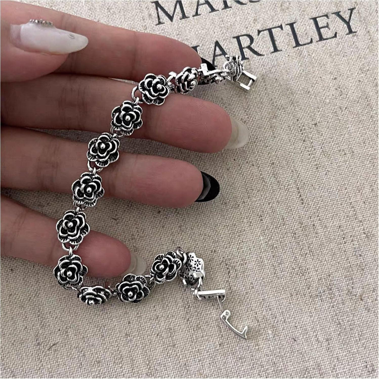 Vintage Silver Flower Bracelet for women Rose flower bracelet Gothic Rose Bracelet for Women - Image 3
