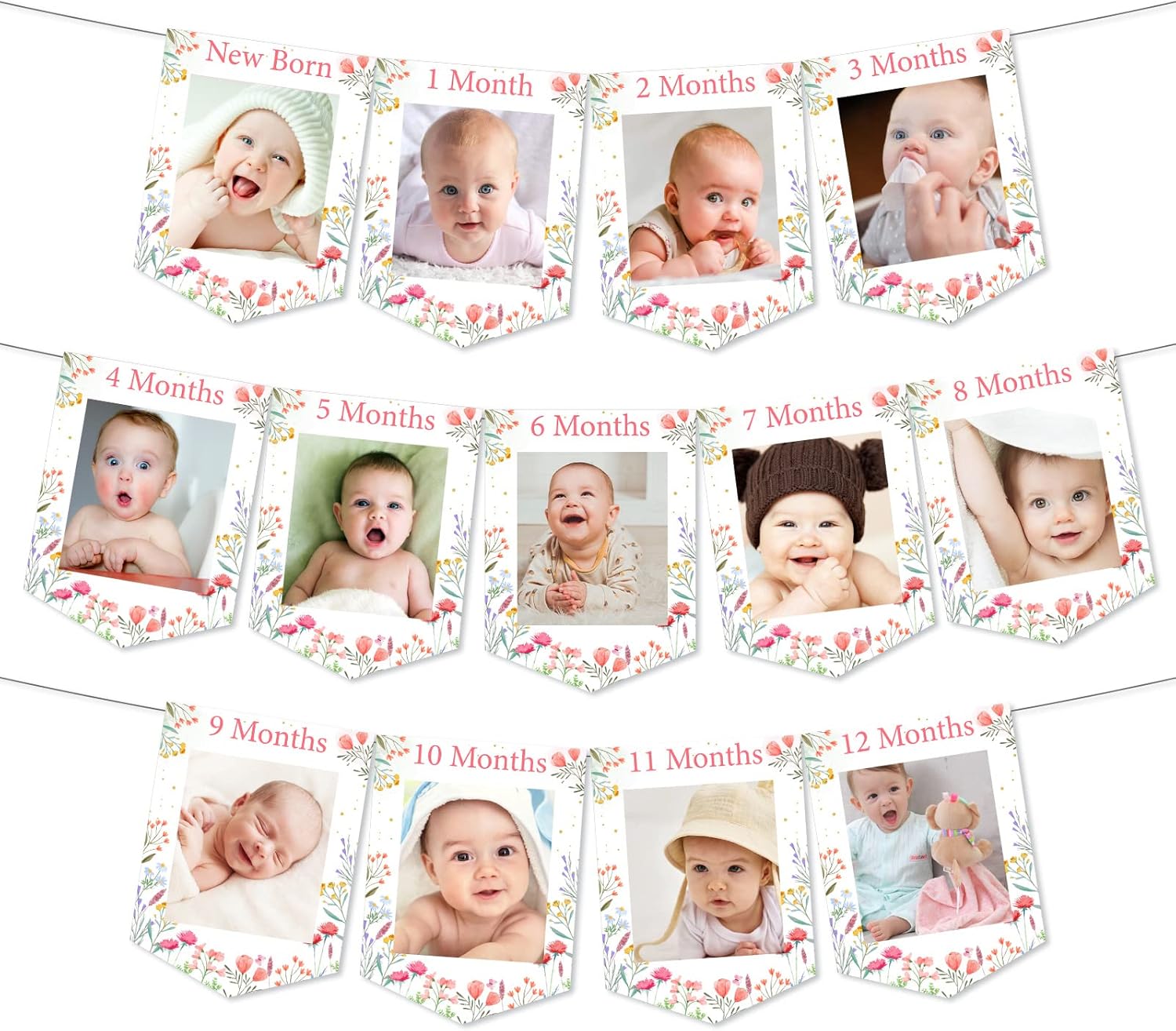 Wildflower Theme 1st Birthday Photo Banner from Newborn to 12 Months for Girls, Growth Record Monthly Milestone Picture Banner First Birthday Party Decorations for 1 Year Old Girl - Image 2