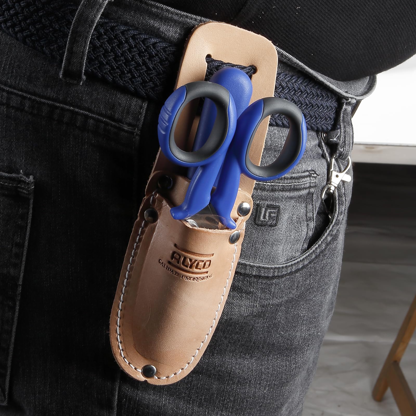 Alyco - Kit de Tijera y Cuchillo Pelacables de Electricista con Estuche de Cuero - 108020