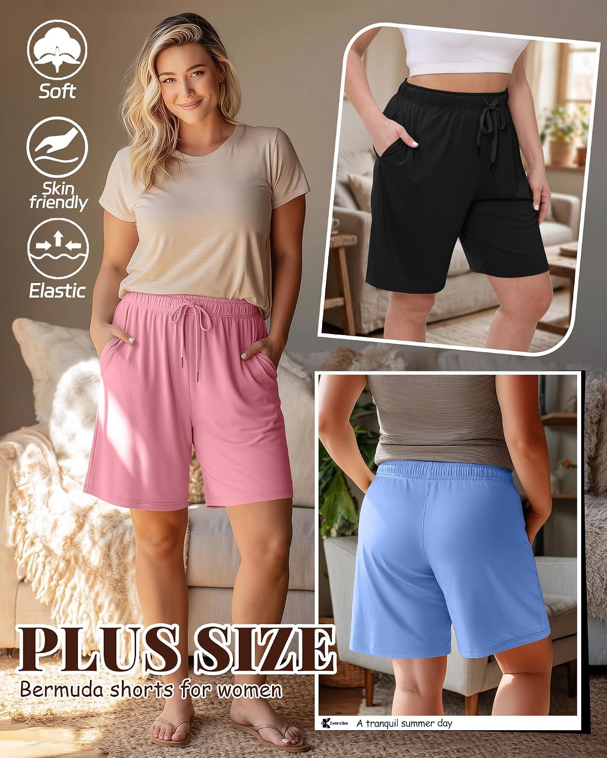 Evervibe 3 Pack Women's Plus Size Bermuda Shorts image 5