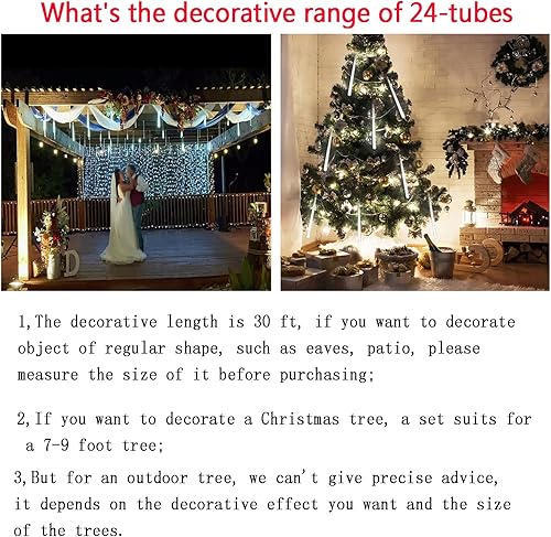 Miniatura 8 de Kwaiffeo Luces de Navidad de 8 tubos y 24 tubos para exteriores, luces de lluvia de meteoros, luces de carámbano de nieve que caen en cascada para