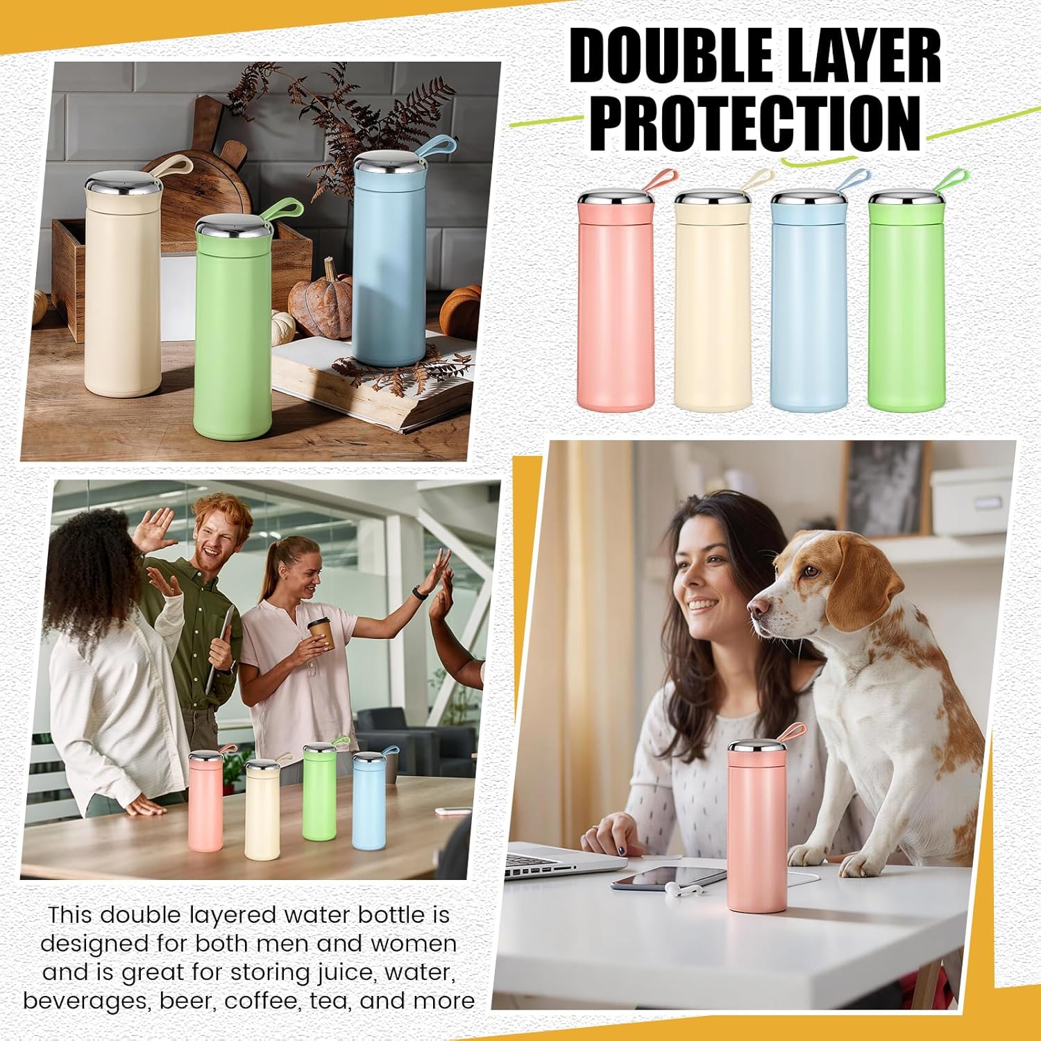 20 Pcs 14oz Water Bottle Glass with Plastic Outer Shell Double-layer Water Bottle with Handle Reusable Juicing Glass-lined for Juice Beverage Tea Men Women Gym Daily Use, 4 Color