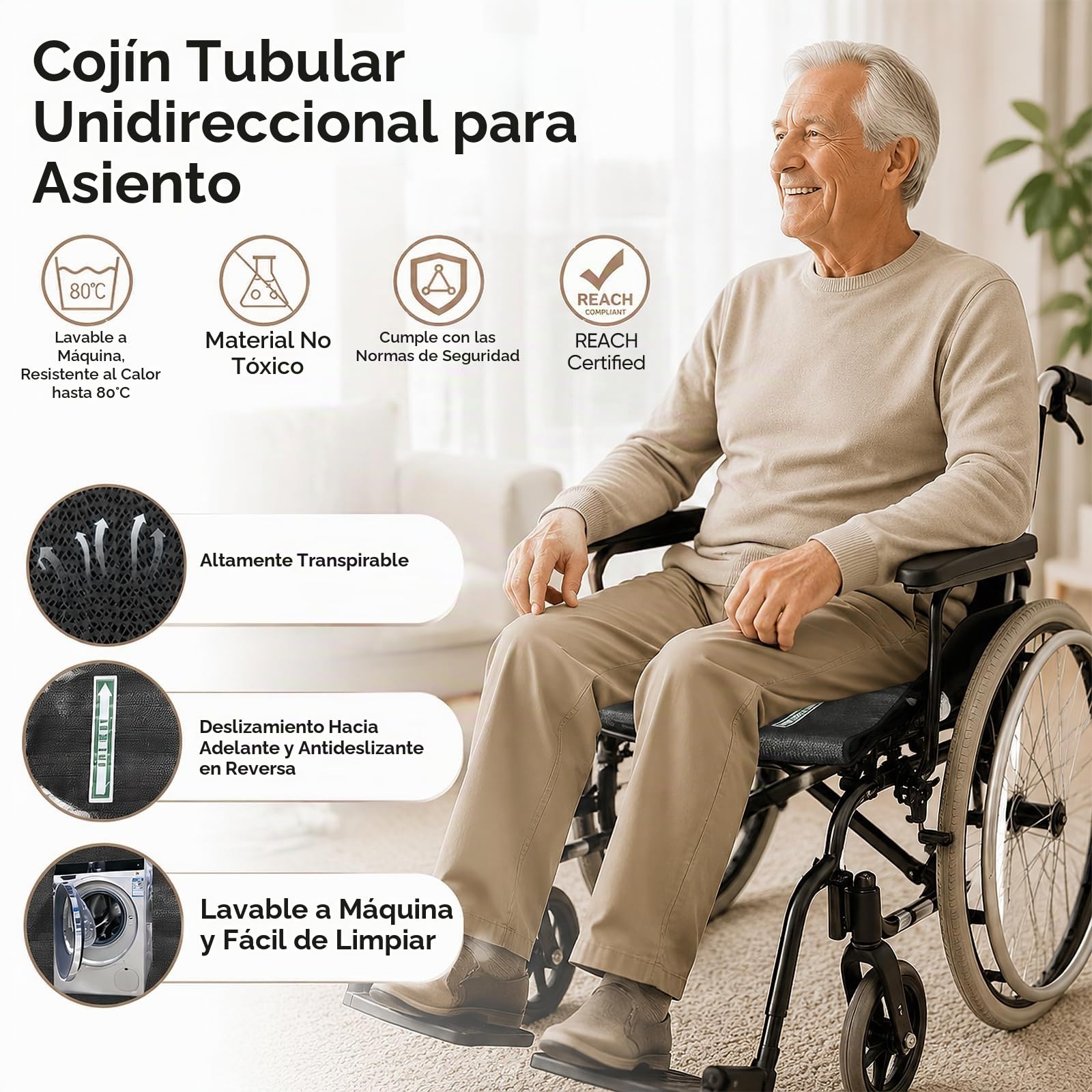 Cojín Para Silla Ruedas, Cojín Asiento Antideslizante Silla Deslizamiento Unidireccional Antideslizante Prevención Caídas Personas Mayores Y Personas Con Discapacidad Apto Sillas Ruedas 43,2 X 43,2Cm