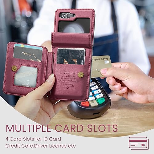 Miniatura 5 de Vinich Funda para Samsung Galaxy Z Flip 5 con bloqueo RFID, para Samsung Z Flip 5, funda con tarjetero y soporte para tarjetas, funda duradera con