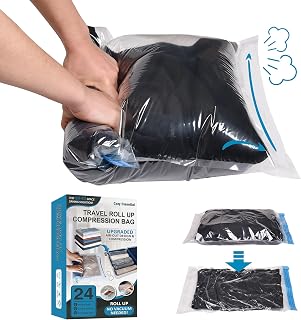 Compression Bags for Travel - Travel Essentials - 24 Pack Space Saver Bags - No Vacuum Needed - Compression Packing Bags for Cruise Accessories
