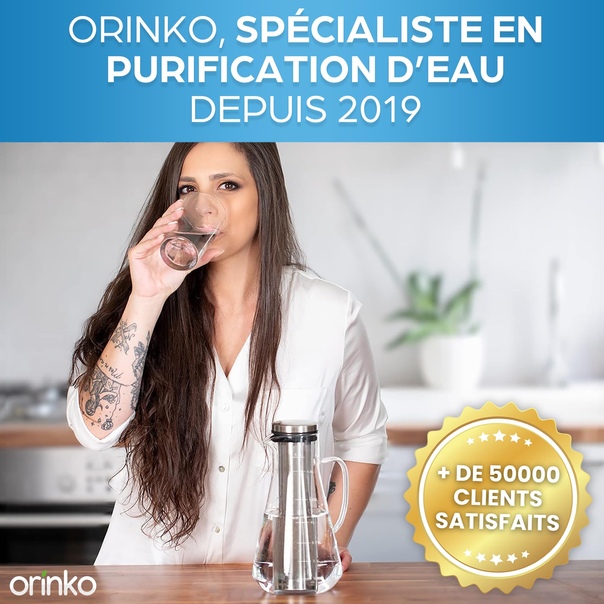 ORINKO Kit de Purification d'Eau : Binchotan et Carafe en Verre, Binchotan de Kishu Bio 40 g avec Carafe Filtrante 1,6 L, Charbon Actif Japonais pour Eau + E-Book