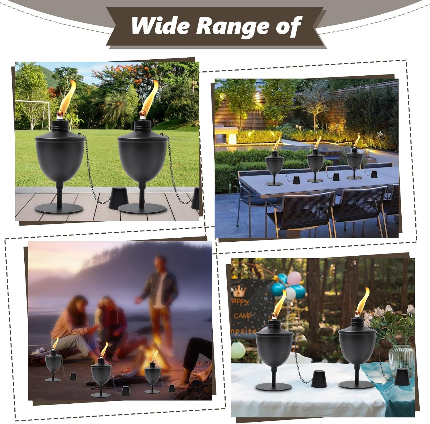 ZSPENG 6 Pack Upgraded Tabletop Torches ,14 oz Citronella Torches for Outside, Refillable Outdoor Flame Torch Light, Comes with Wicks,Covers and Funnel , Ideal for Parties, Garden Decor, DIY