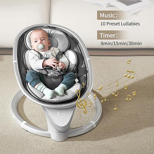 Miniatura 2 de Columpios de bebé para bebés, columpio eléctrico para bebés con 5 velocidades, 10 canciones de cuna, columpio portátil para recién nacidos, niños y