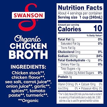 Swanson 100% Natural Organic Chicken Broth, 32 oz Carton (Pack of 3)