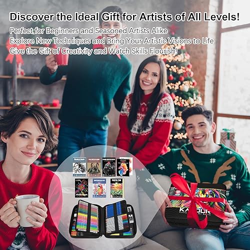 Miniatura 7 de Kit de dibujo de 109, suministros de arte profesional con fluorescente, de colores, acuarela, metálico, grafito, lápices de carbón, 5 cuadernos de